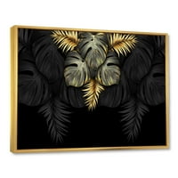 DesignArt 'Zlatni i crni tropski listovi IV' Moderno uokvireno platno zidne umjetničke ispis