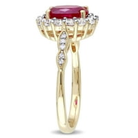 Miabella Women's Ct. Stvoren rubin, bijeli topaz i dijamant 14KT žuti zlatni koktel halo prsten