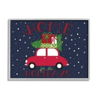 Stupell Desrijeti za praznike Sentiment Crveni automobil predstavlja snijeg, 11, dizajn Amande McGee