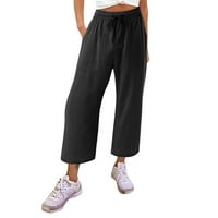 Meuva ženske pamučne ležerne labave ošišane hlače udobne radne hlače s džepovima elastične papirne vrećice s visokim