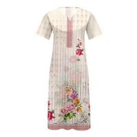 Dyegold Sundresses za žene casual ljeto - plus ljetne haljine za žene s V -izrezom kratki rukavi vintage cvjetni