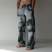 Twistents za muški modni povremeni tiskani laneni džep čipkaste hlače velike veličine