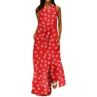 Yuwull Womens Ljetne haljine, ženska ležerna duga haljina s prugastim cvjetnim printom pulovera bez rukava maxi