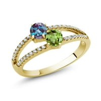 Kralj dragulja 1. Srebrni prsten s ljubičastim aleksandritom i zelenim peridotom od 18k žutog zlata presvučen