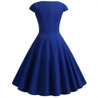 Rasprodaja ljetnih haljina za žene, jednobojna modna večernja haljina A kroja do koljena s plavim izrezom u obliku