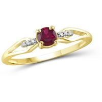 0. Carat T.G.W. Ruby dragulj i bijeli dijamantni naglasak zlata preko srebrnog prstena Sterling