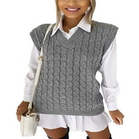 Ženski džemperi u obliku donjeg dijela, prsluk bez rukava, ženski pleteni pulover, jednobojni Kabelski pleteni