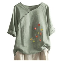 IOPQO Grafičke majice za žene plus veličine gumb za ispis cvijeća Pola rukava Vintage bluza gornja majica macinastih