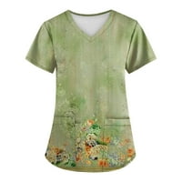 Ženska radna odora za piling s cvjetnim printom Plus size majica s križnim izrezom u obliku slova U i džepovima
