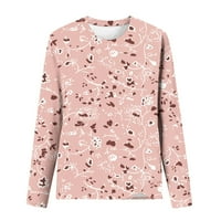 Meichang Crop Tops for Women Mosty casual grafički print majice dugi rukavi labave bluze za bluze udobno pulover