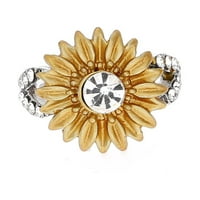 Yaman zvoni izvrsna ženska dva tona srebrni cvjetni prsten okrugli dijamantni zlatni suncokret legura legura