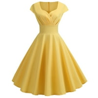 HGW haljine za žene modno modno casual v-veck kratki rukavi Čvrsta boja dužine koljena Yellow xxl