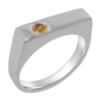 Muški prsten od punog bijelog zlata od 10 karata s prirodnim citrinom britanske proizvodnje - opcije veličine-veličina