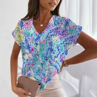 Ljetne modne košulje za žene, ženska modna ležerna bluza s izrezom u obliku slova U i kratkim rukavima s printom