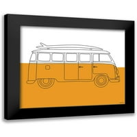 Smeđa, kira Black uokvirena suvremena muzejska umjetnička gravura pod nazivom narančasti Autobus iz 70-ih