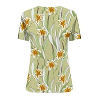 Modni ženski ljetni vrhovi s izrezom u obliku slova U i kratkim rukavima s printom, Ležerne široke košulje, bluza