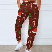 Ženske modne sportske hlače s božićnim printom s džepom na čipku, Ležerne sportske hlače
