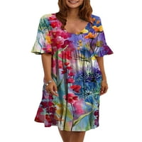 Seksi Plesna cvjetna Midi haljina za plažu Plus Size za žene ležerna haljina kratkih rukava lounge odjeća sundress