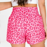 Ženske slatke ružičaste karirane kratke hlače s leopard printom, Ležerne ljetne kratke hlače visokog struka u