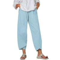 Lanene hlače za žene Plus size sužene pamučne hlače za svakodnevno nošenje kod kuće nebesko plave ženske hlače