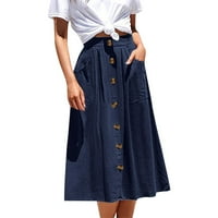 Ljetna midi suknja s omotom Ženska duga suknja s džepovima na kopčanje jednobojna suknja visokog struka modna