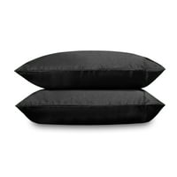 Par standardnih jastuka od crnog satena u crnoj boji