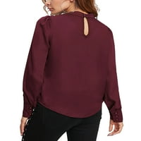 Ženska bluza s dugim rukavima Majica od šifona široke majice radni pulover u vinsko crvenoj boji
