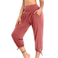 Ženske labave kapri hlače džep se uklapaju u ležerni dnevni elastični struk opuštene hlače moda solidna ružičasta