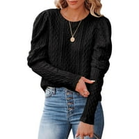 Absuyy Modni Preveliki džemperi za žene Poklon- lagan okrugli vrat pleteni dugi rukavi udobni pulover vrhovi crna