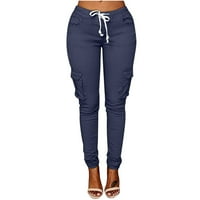 Hinvhai hlače za žene za čišćenje žena plus veličina vuča čvrsti elastični džep struka labave hlače bijele 4