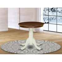 -Trpezarijski stol od gumenog drveta od oraha, okrugli stol s bijelim lanenim oblogama