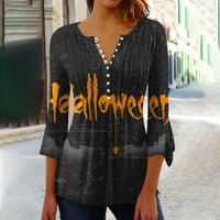 Ženske jesenske majice, Ležerne košulje s izrezom i printom na temu Noći vještica, gumbi, volani, Vintage rukavi,