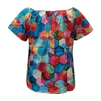 & ženska modna ležerna geometrijska majica s okruglim vratom kratkih rukava majica za žene Crvena