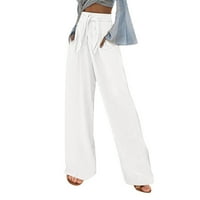 Wofedyo teretne hlače Žene žene povremene čvrste boje labavi džepovi Elastični pojas hlače duge hlače bijele 2xl