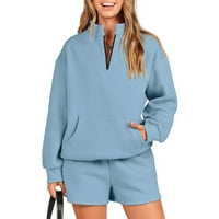 Ženski modni patentni zatvarač u boji dugih rukava casual hoodie kratke hlače set dugih rukava.