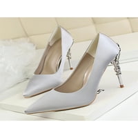& / Ženske pumpe s visokom potpeticom sa šiljastim nožnim prstom, modne večernje cipele u srebrno sivoj boji 8