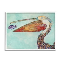 Stupell Industries Pelican's Lost Supper Fish i uzorka perja grafička umjetnost uokvirena umjetnička art art art,
