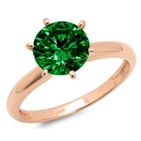 Zaručnički prsten okruglog reza od 1,0 karata s imitacijom zelenog smaragda od ružičastog zlata od 18 karata,