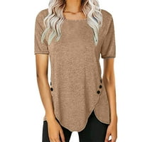 Ženske majice kratkih rukava majica s okruglim vratom s printom na kopčanje asimetrična jednobojna bluza kratkih