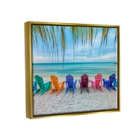 Slikovita fotografija tropske ljetne plaže s metalnim zlatnim plutajućim uzorkom na uokvirenom platnu, dizajn