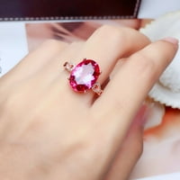 Topaz prsten od topaza, ženski modni kristalni prsten u vatrenoj boji sa šljokicama, srebrni umetak od ružičastog