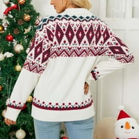 Ženski pulover za opuštanje s božićnim printom s okruglim vratom pleteni džemper vrhovi dugih rukava