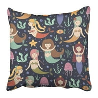 Plava djevojka Little sirene slatke u djetinjskom stilu sjajna i dizajnirana šarena dječja jastuka jastuka jastuka