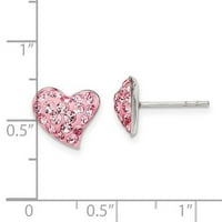 Primarno Srebro, Sterling srebro, ružičaste kristalne naušnice u obliku srca u obliku srca