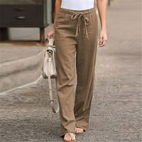 Ženske hlače u boji, jednobojne, elastični struk, pamučne lanene hlače širokih nogavica, široke Ležerne hlače,