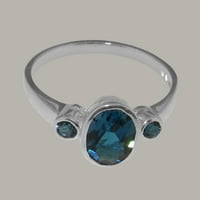 Ženski prsten od prirodnog londonskog plavog topaza od bijelog zlata 10K britanske proizvodnje - opcije veličine-veličina