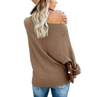 Gemijacka ženski dugi rukav Dolman džemper pulover Scoop vrat labavi fit casual topli rebrasti pleteni vrhovi