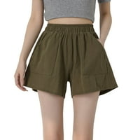 Ženske ljetne ležerne pamučne i konoplje čvrste kratke kratke kratke hlače, a vojni zeleni, XL