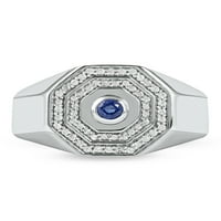 Imperial dragulj Sterling Silver okrugli rez stvorio je plavi safir i stvorio bijeli safir halo muški muški prsten