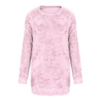 rasprodaja ženskih haljina u boji-udoban ležerni široki plišani džemper s okruglim vratom i dugim rukavima u ružičastoj